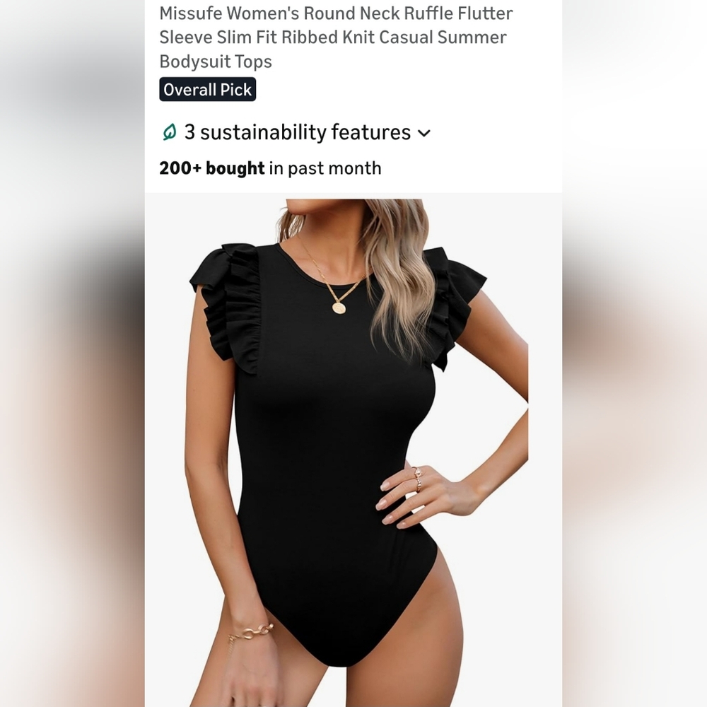 Ruffled Sleeve Black Bodysuit. W-73